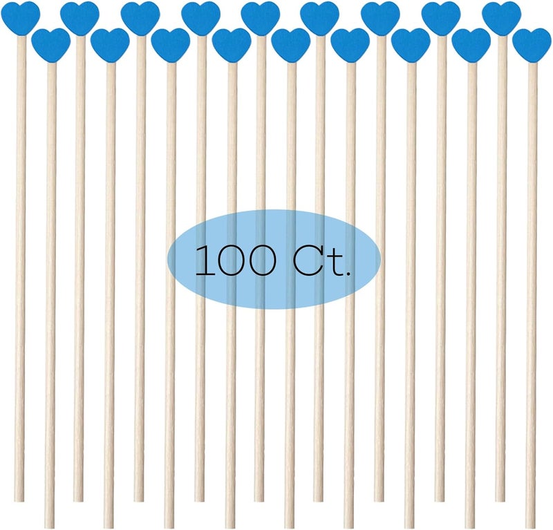 OSSIJAY 100-Piece 6Inch Rock Candy Sticks with Heart-Shaped Wooden Sticks for Lollipop, Coffee, Appetizer Skewers (Blue) - Image 1